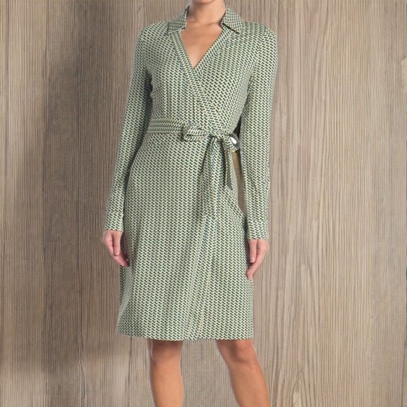NWT Diane von Furstenberg Jeanne Wrap Dress in Geometric Print (Bars - Veranda) - Picture 1 of 7